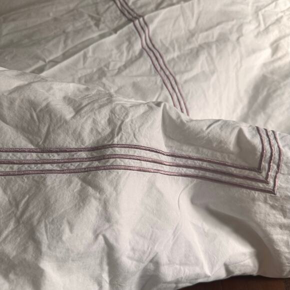 Pottery Barn Grand Organic Percale Duvet Cover Striped Border Lavender King - Picture 5 of 7